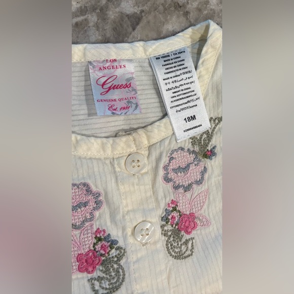 Vintage Guess Kids Pale Yellow Blouse with Pink Floral Embroidered Y2K kids - Picture 2 of 5